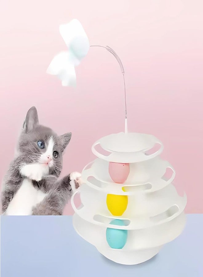 PET FUN لعبة بيت فن التفاعلية ثلاثية الطبقات، برج دوار 360 درجة مع كرات ملونة للقطط والقطط الصغيرة | لعبة ريش مداعبة للقطط | أحجية دوارة، متعة وقت اللعب، تمرين ذهني وبدني - Image 2